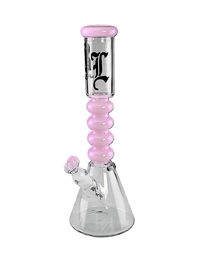 Black Leaf Kolbenbong aus Glas – pinke Bong mit Wölbung im Bauchbereich für mehr Wasserverwirbelung