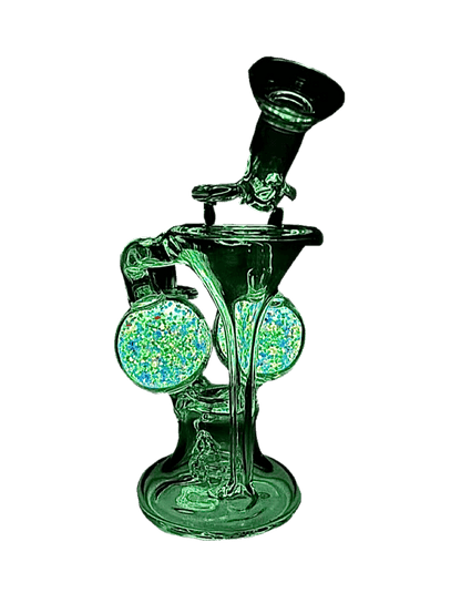 Black Leaf Dab Bong aus Glas – Glow-in-the-Dark Edition im leuchtenden Zustand bei Dunkelheit