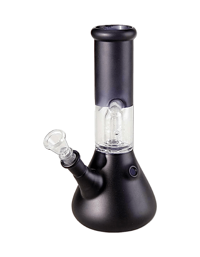 Black Leaf Icebong mit Kuppelperkolator – schwarze Glasbong mit Eisfach und Rundfuss