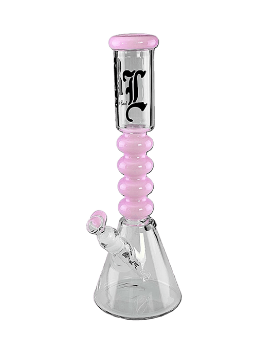 Black Leaf Kolbenbong aus Glas – pinke Bong mit Wölbung im Bauchbereich für mehr Wasserverwirbelung
