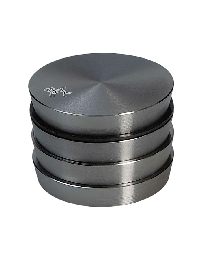 Black Leaf Stufengrinder in Grau – 4-teilig mit Pollenkammer und Sieb, Aluminiumgehäuse