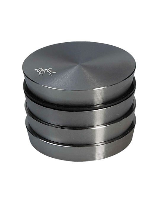 Black Leaf Stufengrinder in Grau – 4-teilig mit Pollenkammer und Sieb, Aluminiumgehäuse