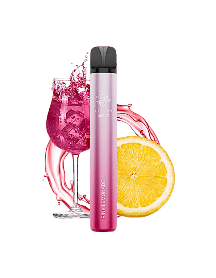 Elfbar 600 V2 Pink Lemonade – Einweg E-Zigarette vor Zitronen und Beeren als Darstellung der Geschmacksrichtung