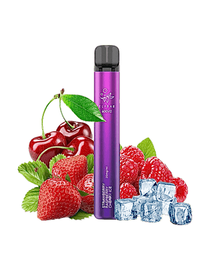 Elfbar 600 V2 Strawberry Raspberry Cherry Ice – Einweg E-Zigarette vor Erdbeeren, Himbeeren, Kirschen und Eiswürfeln