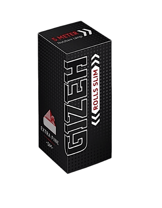 Gizeh Rolls Slim Black – schwarze Verpackung mit 5 Metern extrafeinem Rollenpapier, 44 mm breit
