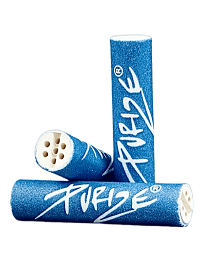 Einzelner Purize Aktivkohlefilter in Blau - mit beidseitiger Keramikkappe für sanften Rauchgenuss