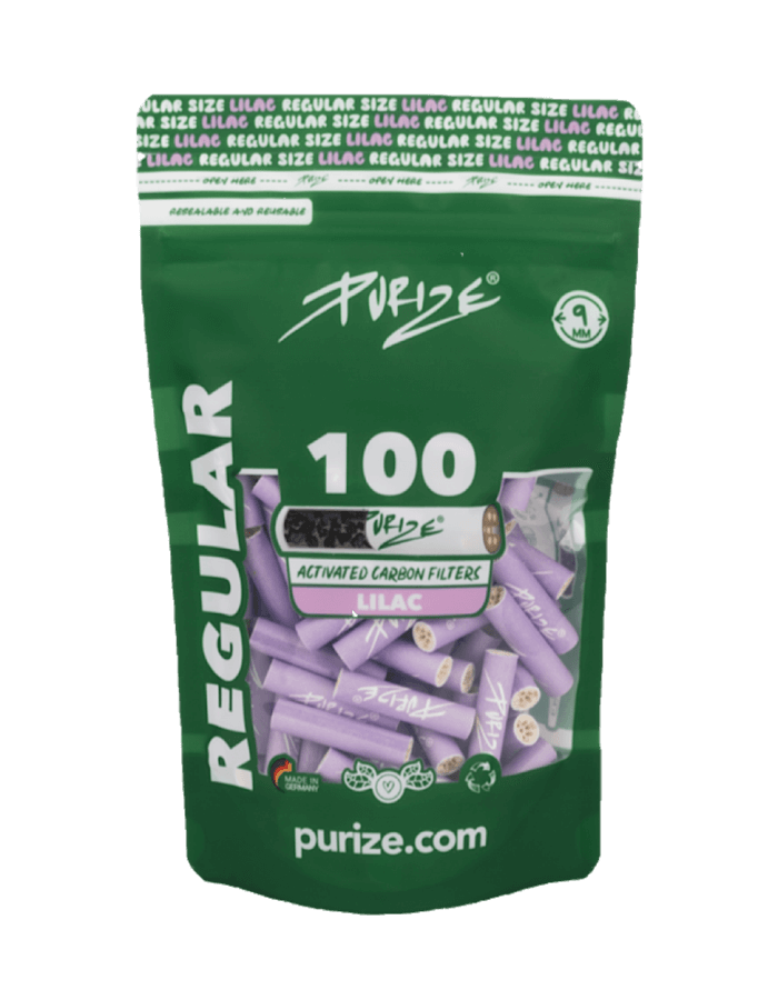 Purize Aktivkohlefilter Regular Size – 100 Stück in Lila, 9 mm Filter mit Keramikkappen zur Schadstoffreduktion