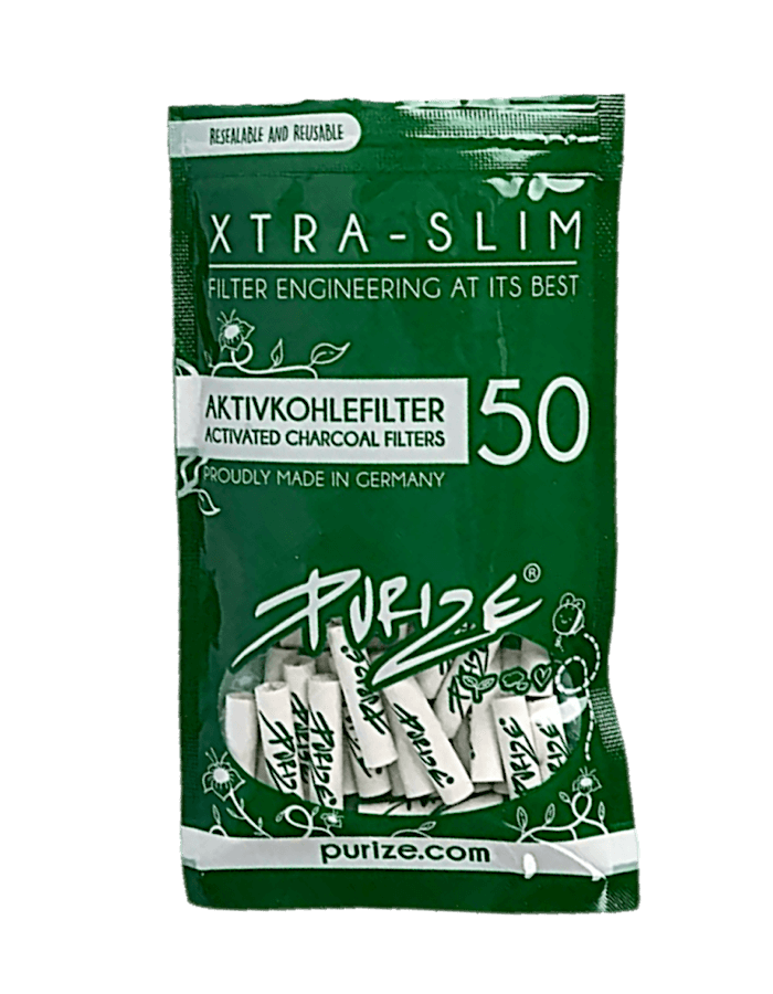 Purize XTRA Slim Aktivkohlefilter Weiss – 50 Stück geruchs- und schadstoffreduzierende Filter für Joints oder Zigaretten