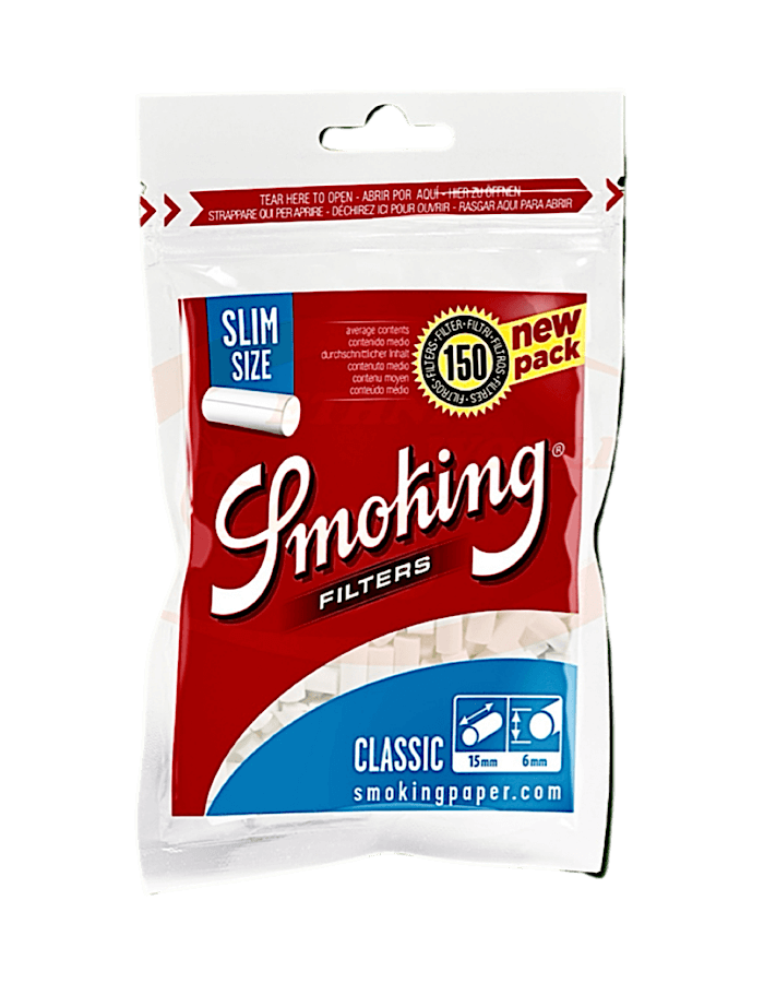 Smoking Zigarettenfilter Classic Slim 6 mm – 150 Stück im wiederverschliessbaren Beutel zum Selbstdrehen
