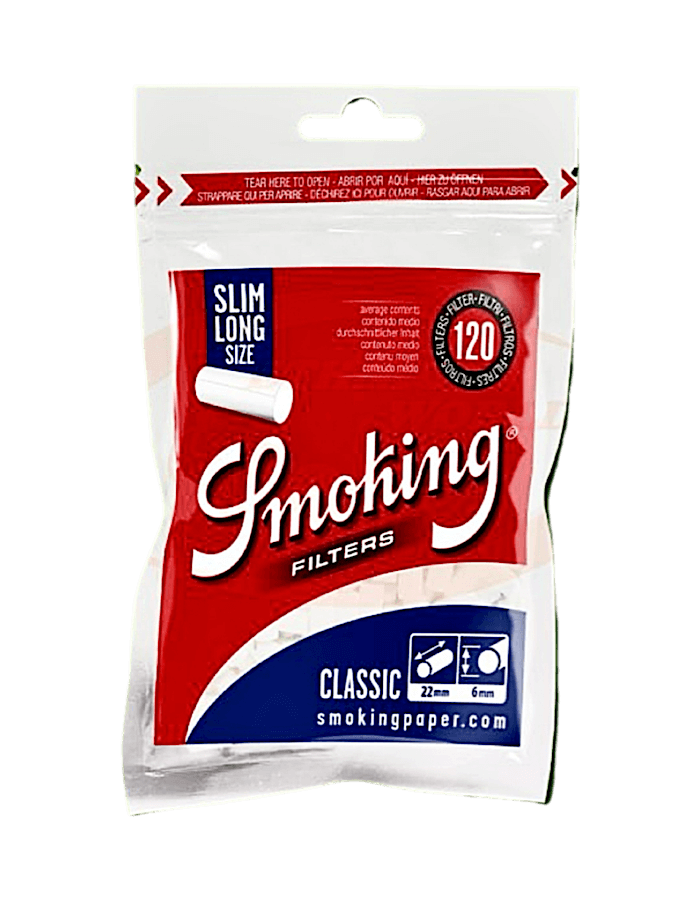Smoking Zigarettenfilter Classic Slim Long 6 mm – 120 lange Filtersticks im Beutel zum Selbstdrehen